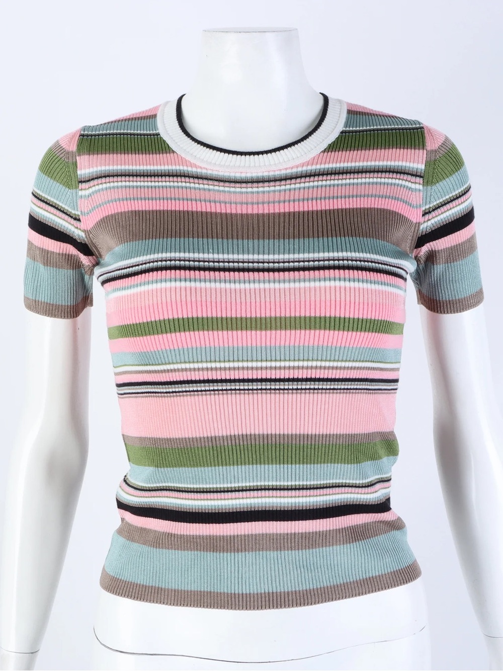 Missoni Pink Multi-Stripe Ribbed Short Sleeve Top